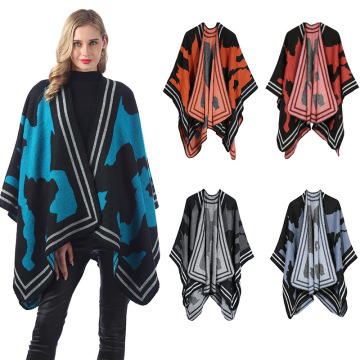 2020 New Style Damen Dicker Übergroßer Warmer Schal für Frauen passt 4 Jahreszeiten Mode Acryl Kontrastierende Druckmuster Ponchos